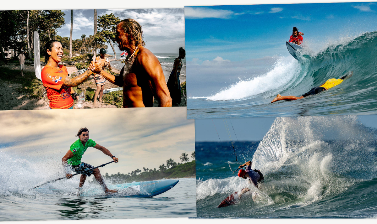 Ein Contest mit 5 Surfsportarten: Wellenreiten, SUP, Windsurfen, Kitesurfen und Wingfoilen