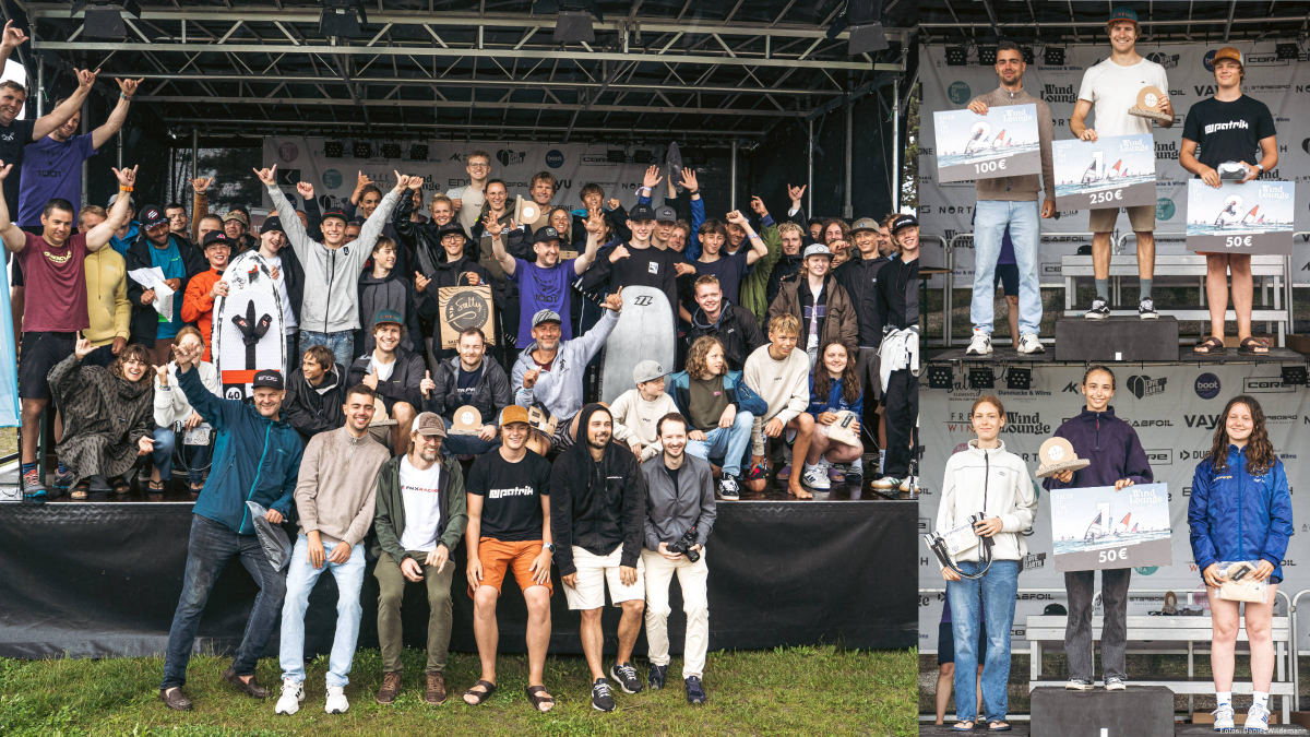 Teilnehmerfeld und das Podium der Männer und Frauen