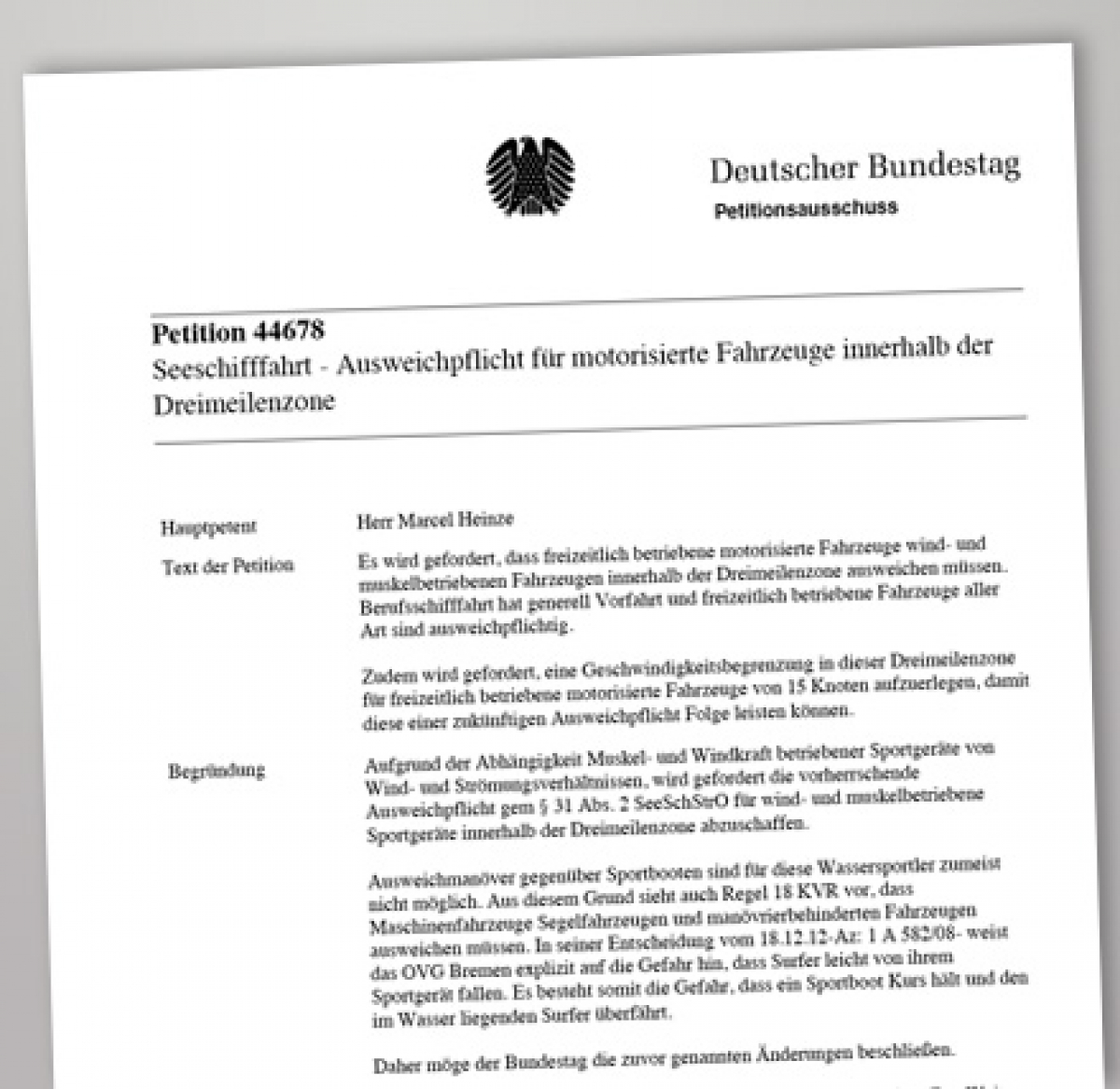 Bundestags-Petition - Schutz von Surfern