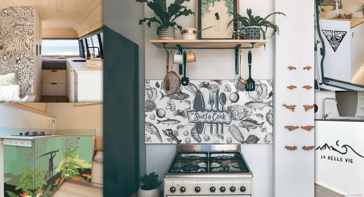 Surf-style decals and stickers