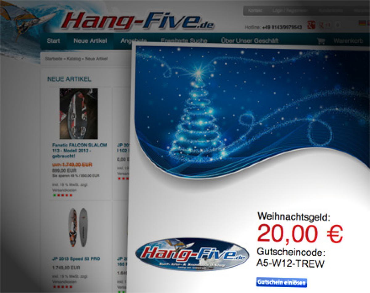 Weihnachtsgeld - Gutschein bei Hang-Five.de