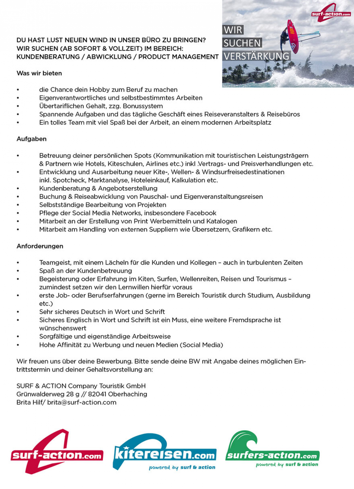 Stellenangebot - Surf & Action