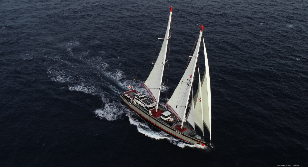 Concept: The Grain de Sail II is 52 meters long. The Grain de Sail III, which is twice as long, will be able to carry about 8.5 times as much cargo.