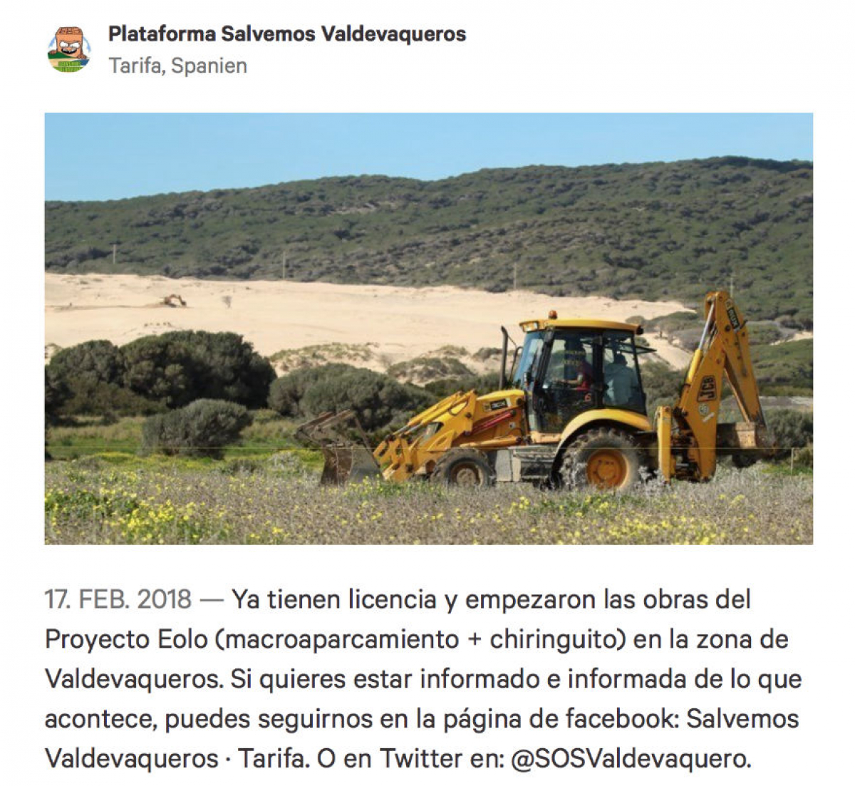 Valdevaqueros / Tarifa - Petition: Baggerstopp