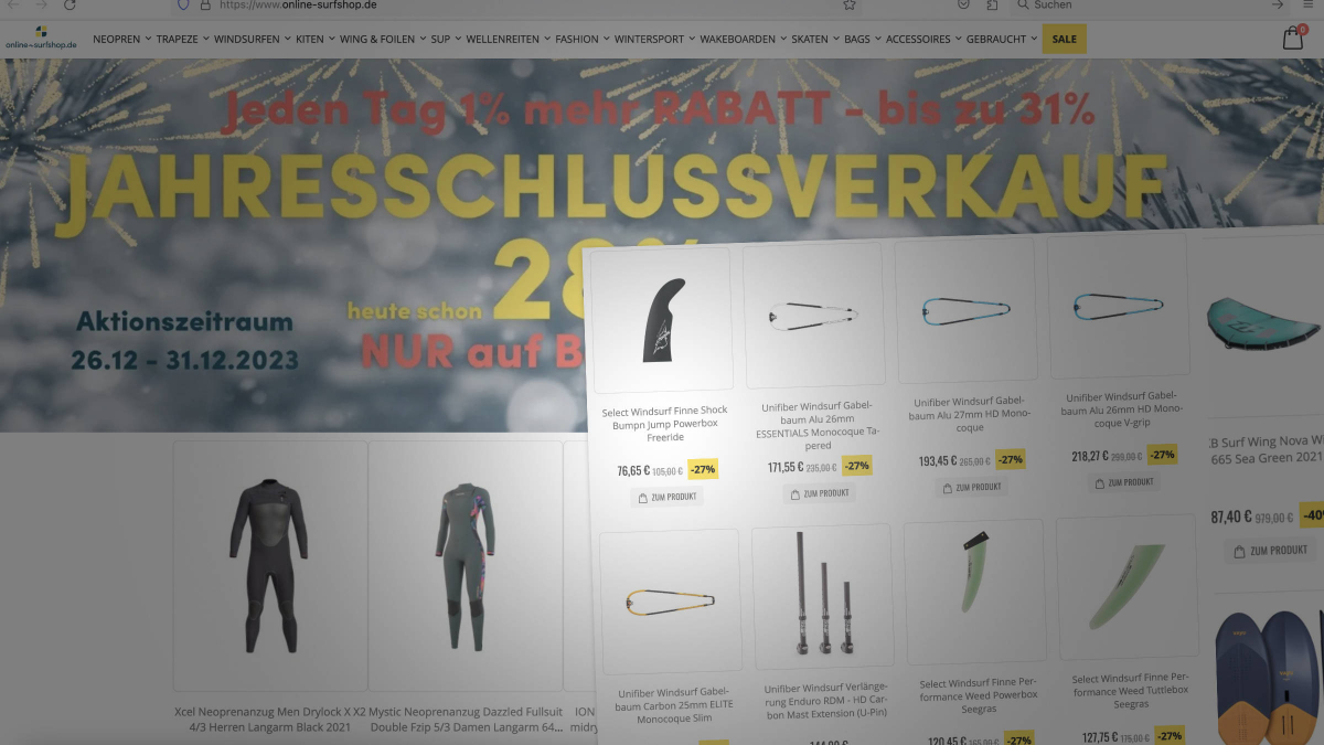 Jahresschlussverkauf beim Online-Surfshop