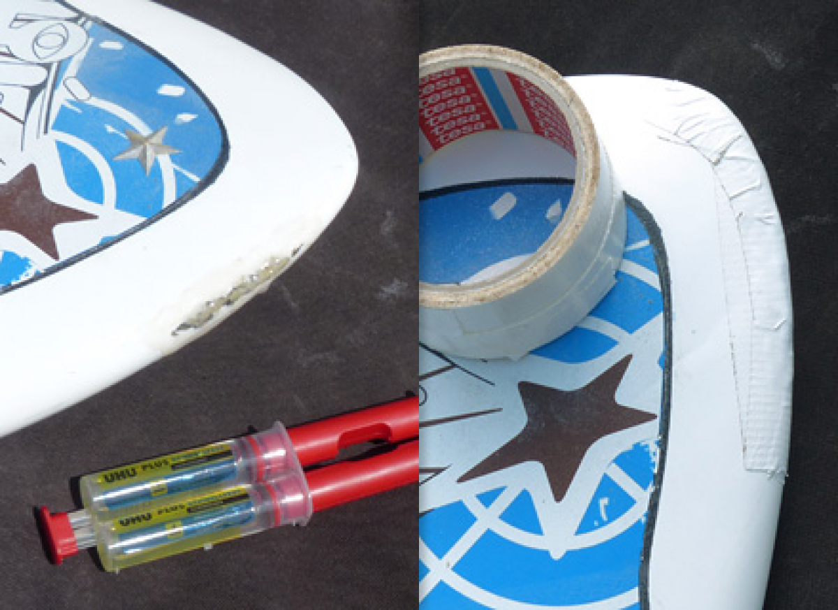 Schnelle Reparatur - Epoxy-Kleber + Tape