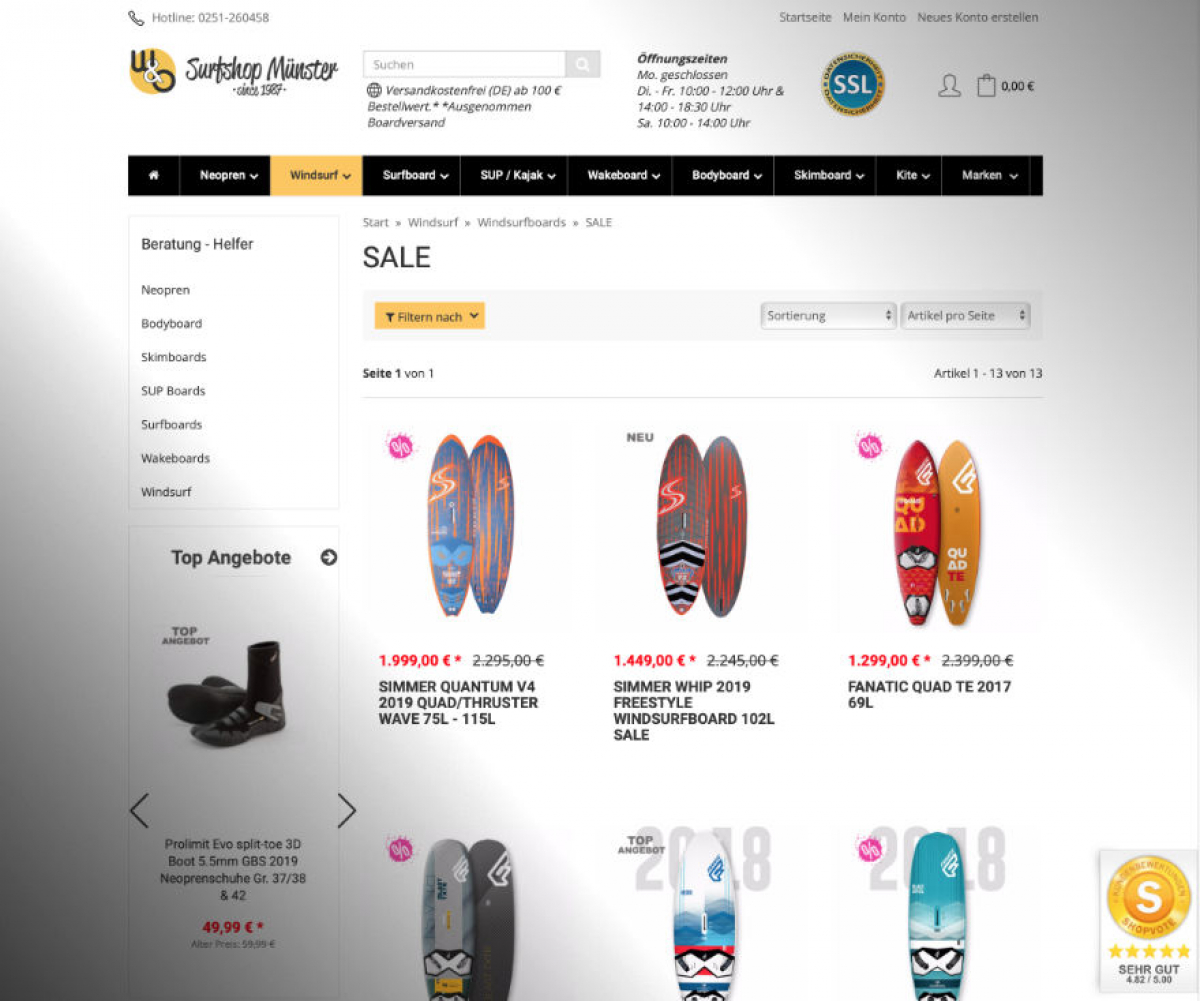 Reduzierte Boards - Surfshop Münster