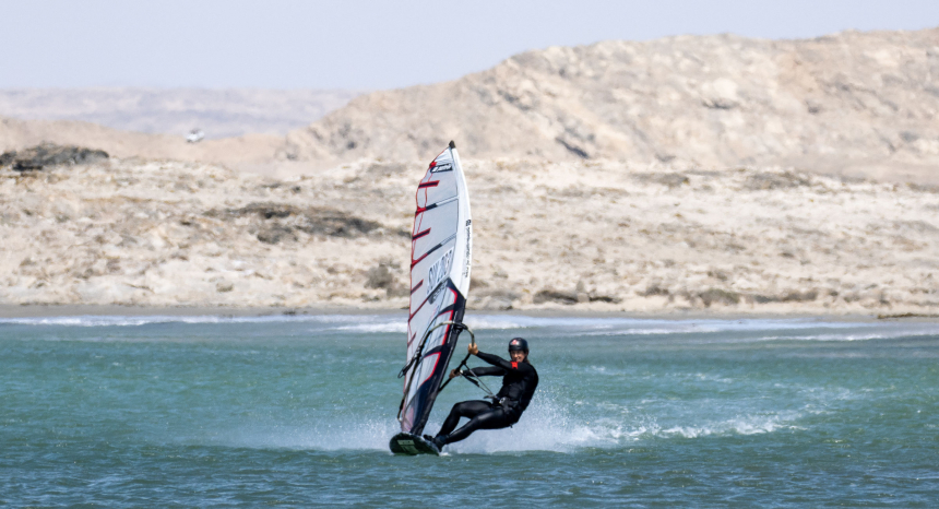Diaz Point on the Lüderitz Peninsula in Namibia. The Swiss athlete also regularly wins the Dunkerbeck Speed Challenge.
