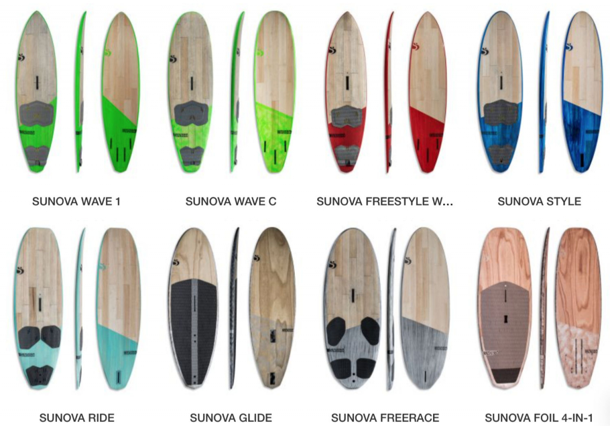 Die Windsurf-Boardpalette von Sunova soll in Zukunft ausgebaut werden. Schon jetzt werden über Gunsails acht Modelle in jeweils verschiedenen Größen angeboten.