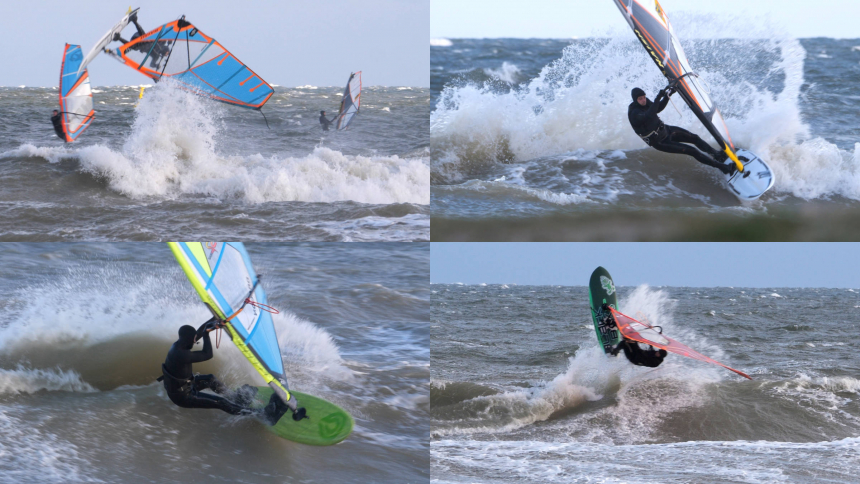 Windsurfing action on the Baltic Sea near Hohwacht