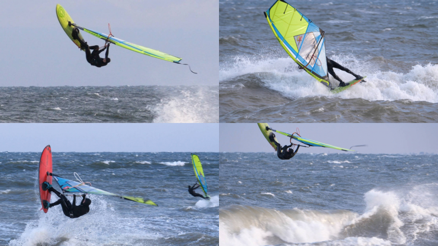 Windsurfers in Hohwacht Bay during Storm Bernd